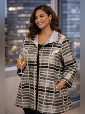 Grace Chuang New York Jacket XL Metallic Grid Sheer Evening Topper